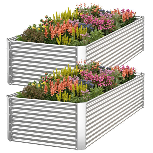 CATMANOR 2 Pack Tall Corrugated Galvanized Steel Raised Garden Bed Outdoor, Metal Above Ground Garden Bed for Vegetables and Flowers, Rectangle Raised Beds for Gardening-3x2FT