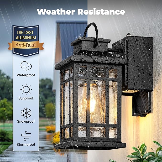 Outdoor Wall Light Fixtures with GFCI Outlet, Black 2-Pack Dusk to Dawn Outside Lighting Fixture, Waterproof Anti-Rust Exterior Lights Fixtures, Porch Light for Front Door, Garage, Backyard