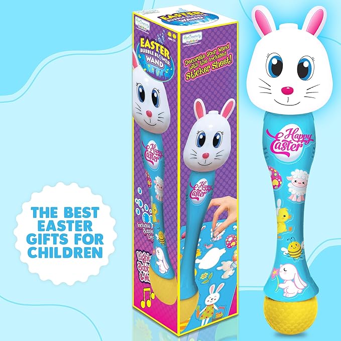 ArtCreativity Easter Bunny Bubble Wand, Easter Basket Stuffers for Toddler, 14" Light Up Automatic Bubble Maker with LED & Music, Bubbles for Kids 3+