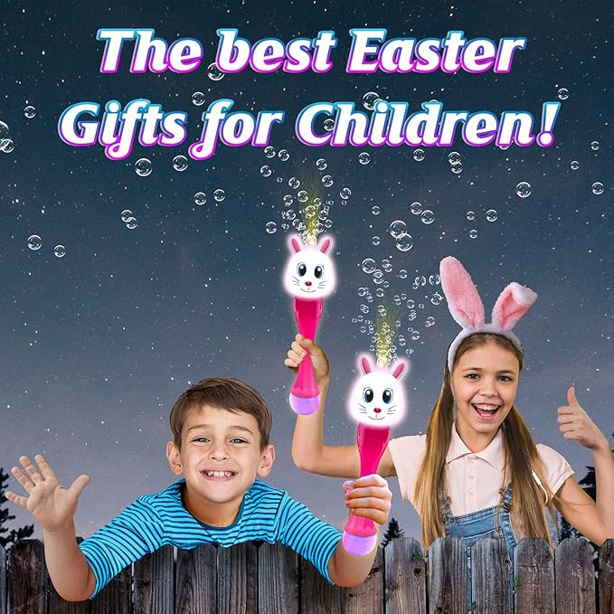 Easter Basket Stuffers for Toddler, Bunny Bubble Wand, Easter Basket Essentials, 14" Light Up Automatic Bubble Maker with LED & Music, Toys for Toddlers, Bubbles for Kids
