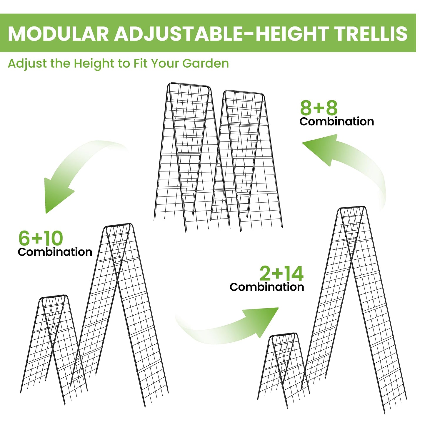 Garden Trellis for Cucumbers, 50” x 16“ Adjustable A-Frame Plant Support for Climbing Plants Outdoor, Vegetable, Flowers, 2 Pack Heavy Duty 1cm Metal Vegetable Trellis for Backyard, Raised Bed, Patio