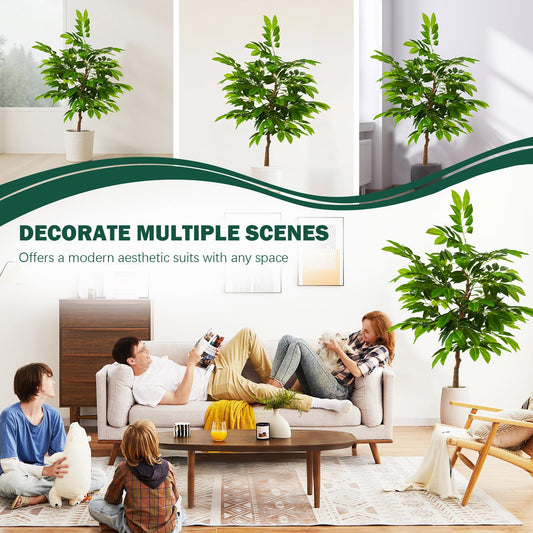 5FT Artificial Litchi Tree with Planter Pot, Faux Floor Litchi Plants for Living Room Decor, Litchi Trees Artificial Indoor, Indoor and Outdoor Fake Plants for Home Bedroom Kitchen Decor