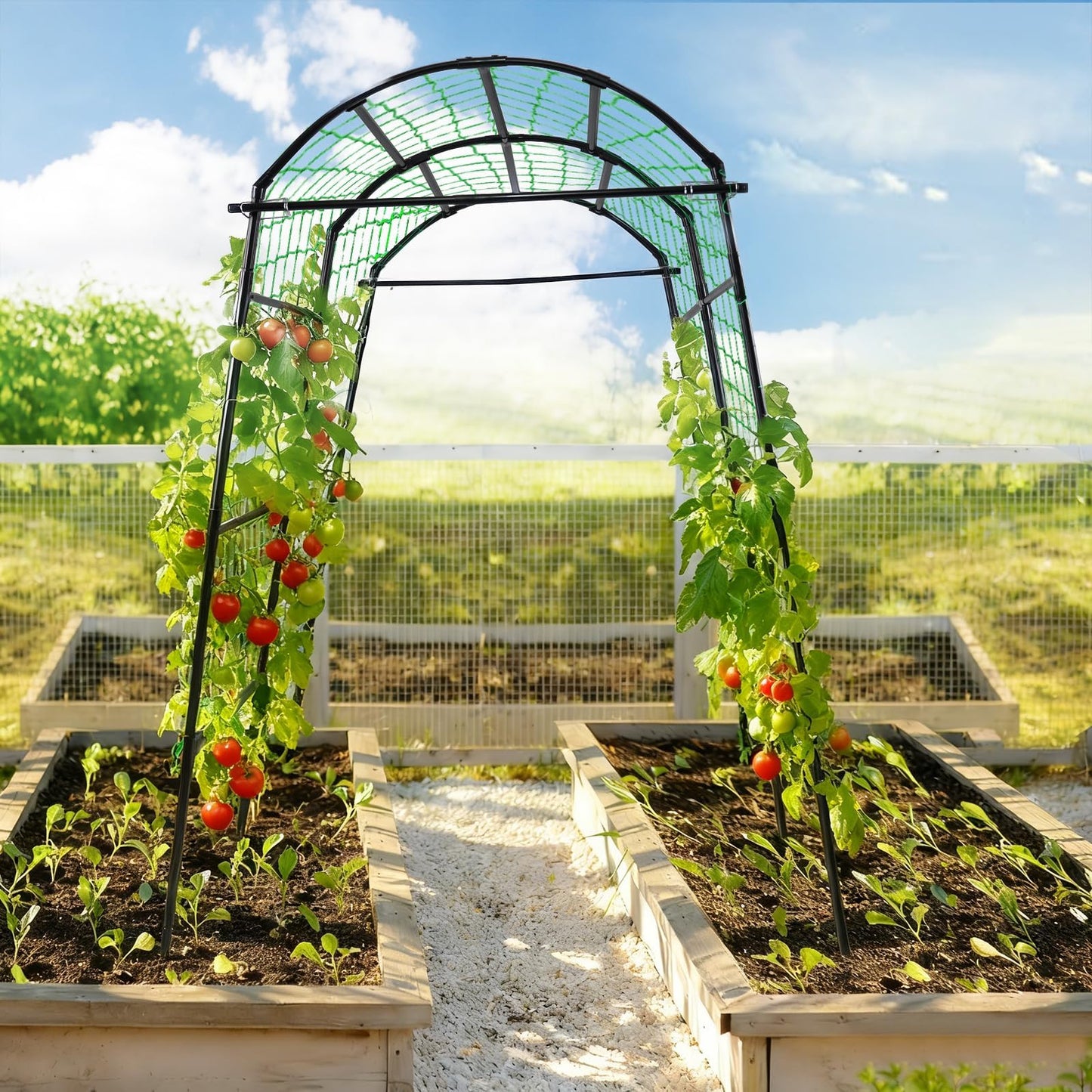 OTOSUNNY Garden Arch Tunnel Trellis for Climbing Plants Outdoor, 7 ft Tall Metal Walkway, Arbor Archway for Climbing Vines Vegetables Yard Lawn, Cucumber Trellis for Garden Raise Bed, Black