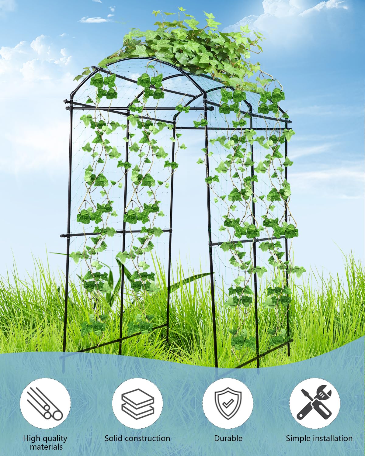 Garden Arch Trellis Outdoor Cucumber Arched Trellis 7ft Tall Large Vegetable Squash Trellis for Garden Raised Bed Climbing Flowers Fruits Plants Black Metal