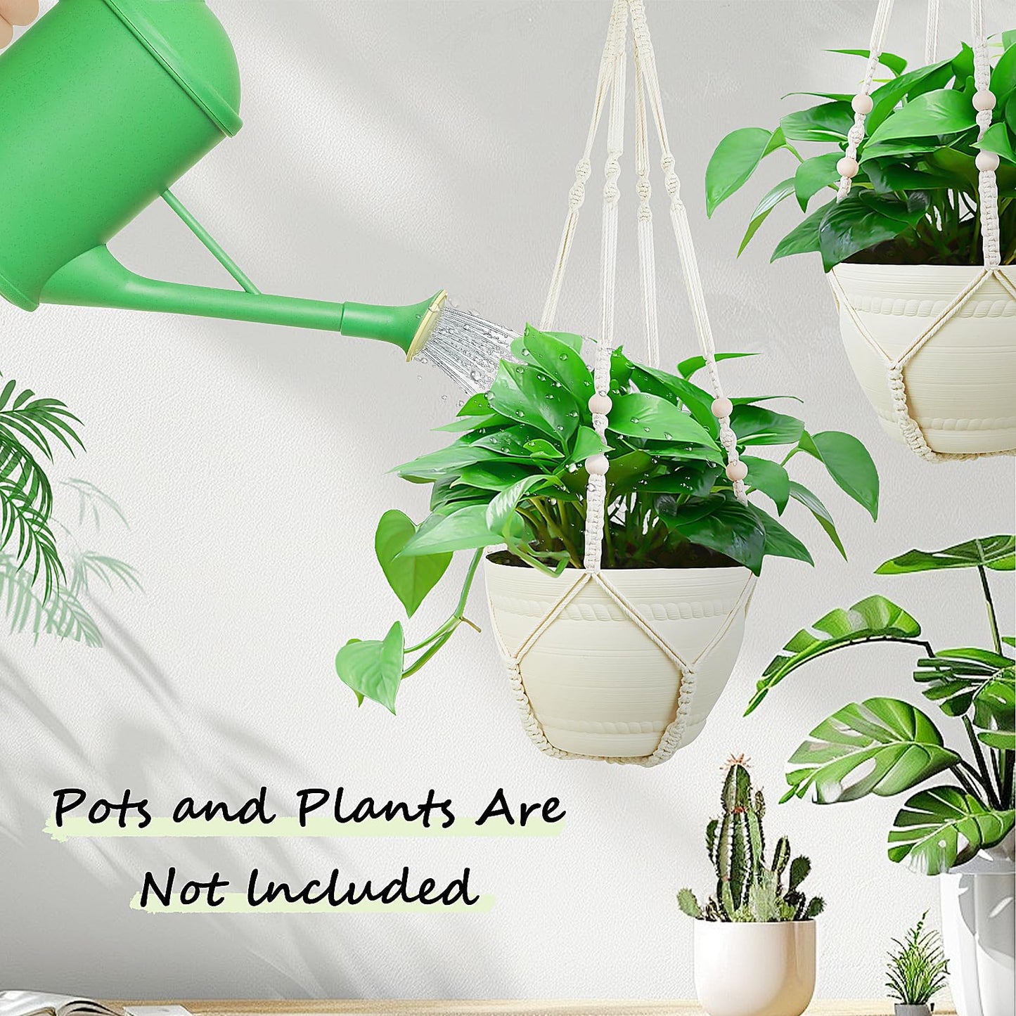 FGSAEOR Macrame Plant Holder Indoor Outdoor, Hanging 3-15 inch Pot, Bearing 20lb Planters, DIY Handmade Hanging Planter Basket, 35-Inch Extra Long Strong Boho Home Décor (2-Pack) (Ivory)