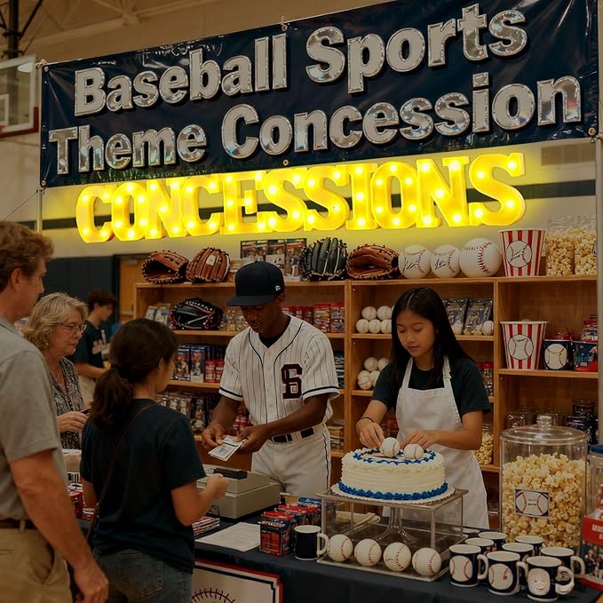 11 Pcs Concessions Large LED Letter Sign Lights Battery Powered Baseball Party Decorations for Baseball Party Gift Tabletop