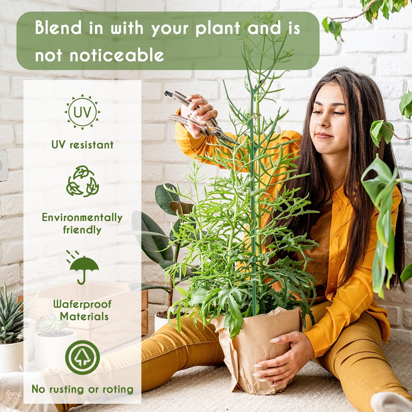 Cinnvoice 12 Pack 39.37" Stackable Plant Support Stakes Plant Support for Indoor Outdoor Green Twig Plant Sticks with Extension Poles Plastic Branch Trellis for Climbing Potted Flower Monstera