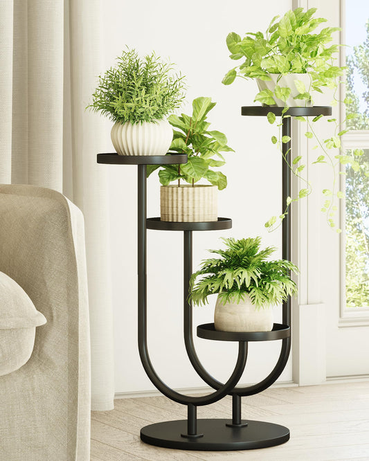 Bamworld Upgraded Outdoor Plant Stand Metal Plant Stand Indoor Corner Plant Stands 4 Pots Plant Shelf for Tall Plant Holder Black Plant Shelves for Living Room Bedroom Midcentury Modern Home Decor