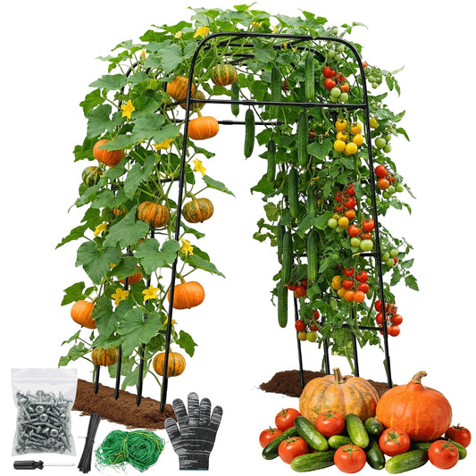 Garden Arch Trellis for Climbing Plants (83" H x 57" L), Metal Cucumber & Tomato Cage, Rustproof Walk-Through Tunnel Support for Pumpkin, Squash, Melon & Rose