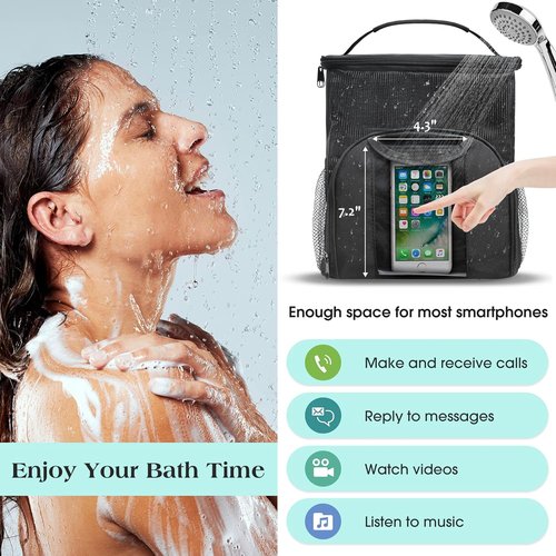 Attmu Mesh Shower Caddy - Portable Quick Dry Hanging Toiletry Bag | Large Capacity for College Dorms (Black)