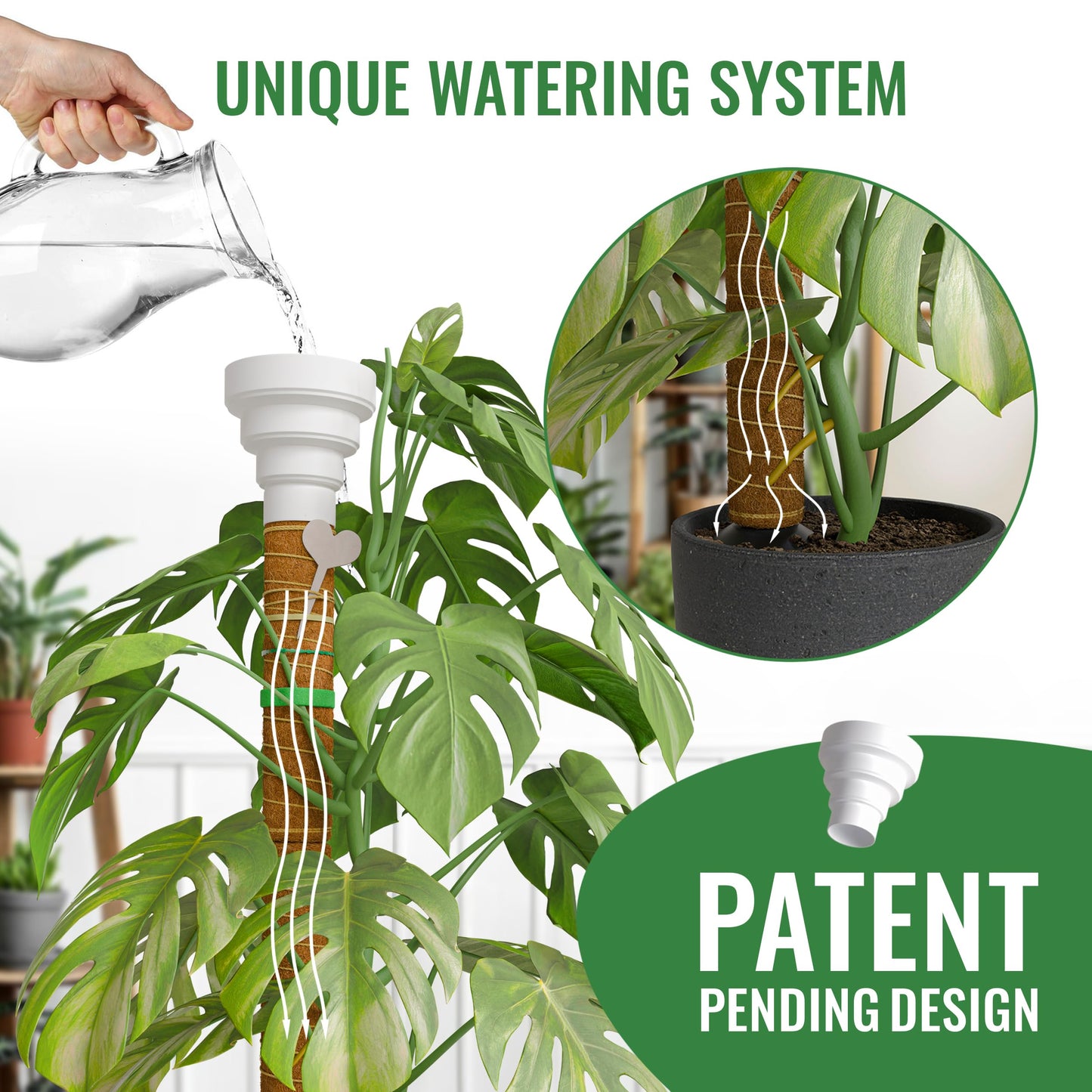 Organo Republic Moss Pole Monstera Plant Support Stakes - 2x26.4 or 48.7" Unique Self-Watering, Extendable Coco Coir Pole for Climbing Plant Supports for Potted Plants Indoor, Totem Pole for Pothos