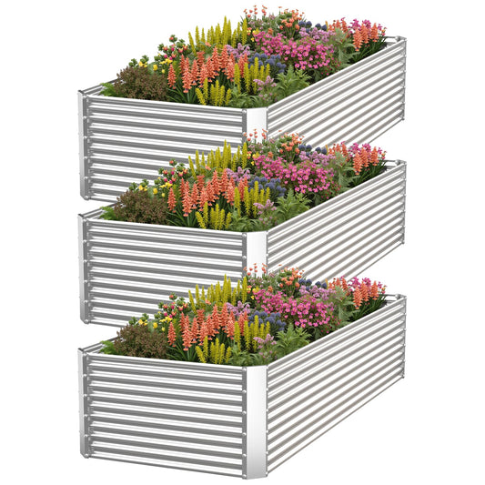 OZMSHF 3 Pack Tall 4x2FT Raised Beds for Gardening, Corrugated Galvanized Steel Raised Garden Bed, Outdoor Metal Above Ground Garden Bed for Vegetables and Flowers(Rectangular)