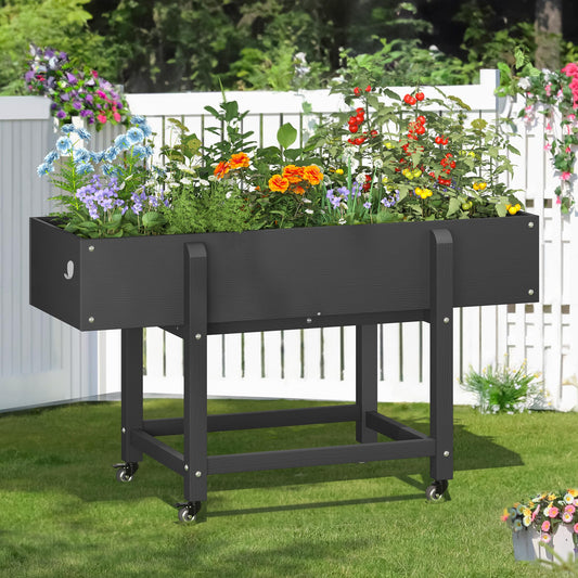 LUE BONA Raised Garden Bed with Wheels, 48 * 16.7 * 28 in, Poly Elevated Outdoor Planter Box with Tools, Weather Resistant, Standing Growing Bed Herb Planter for Vegetable, Flowers, Fruits