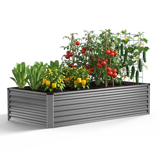 moosprr Galvanized Raised Garden Bed Outdoor, 8x4x2ft Large Raised Bed for Gardening, Metal Planter Box for Vegetables, Fruits, Flowers and Herb, Easy Assembly, Food Grade Materials, Silver