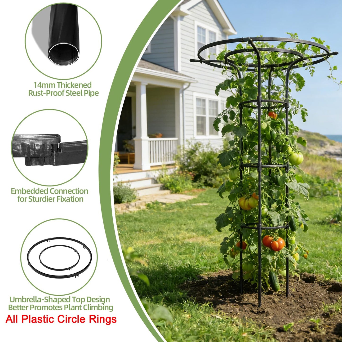 Garden Trellis for Climbing Plants Outdoor,70.9 Inch Mushroom Top Trellis, Height Adjustable Thick Twisted PE-Coated Metal Pipe,Plant Support for Potted Plants Vine Rose Clematis Vegetables