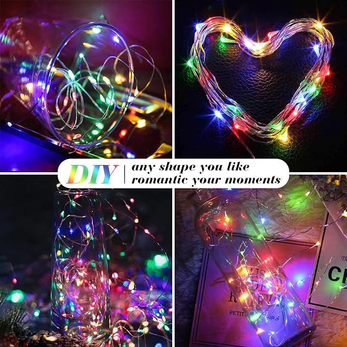 ZGWJ 12 Pack Fairy Lights Battery Operated, Rainbow Color 7ft 20 Mini LED Fairy String Lights Silver Wire 3 Modes for DIY, Parties, Wedding, Bedroom, Halloween Christmas Decoration