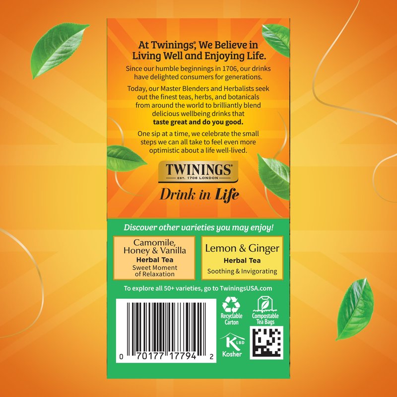 Twinings Decaffeinated Green Tea Individually Wrapped Bags, 20 Count (Pack of 6), Smooth Flavour, Enticing Aroma, Enjoy Hot or Iced, 120 Teabags