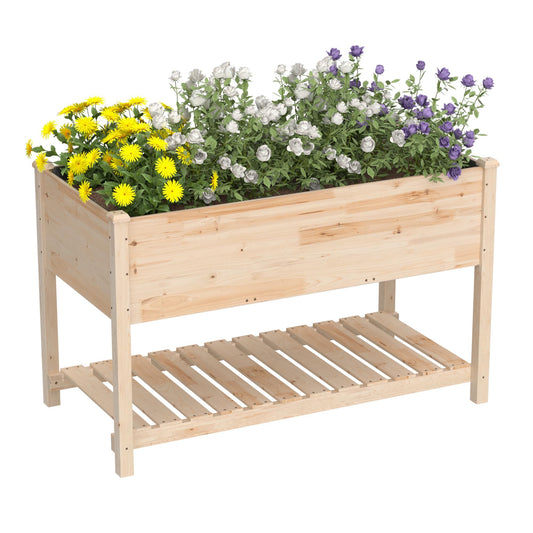 RTDTD Raised Garden Bed with Legs,47.2x23.6x30in Wooden Raised Garden Box with Bed Liners,Storage Shelf for Outdoor Garden, Patio, Elevated Wood Planter for Vegetables, Fruits, Flowers