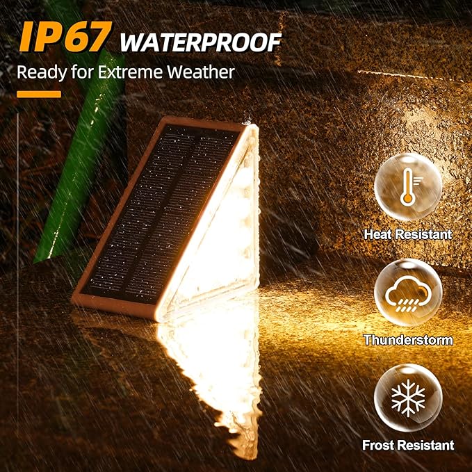 NIORSUN Outdoor Stair Lights 24 Pack, Solar Step Lights IP67 Waterproof with 13 Bright LEDs, 3000K Warm White, Auto On/Off, Triangular Design for Steps, Deck, Patio, Yard, Porch, Sidewalk