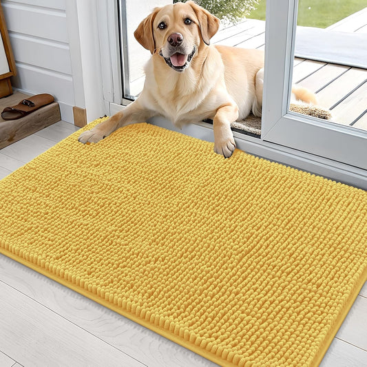 OLANLY Dog Door Mat - Absorbent Non-Slip Chenille Mat for Muddy Paws | 36x24 Inches, Quick Dry, Yellow