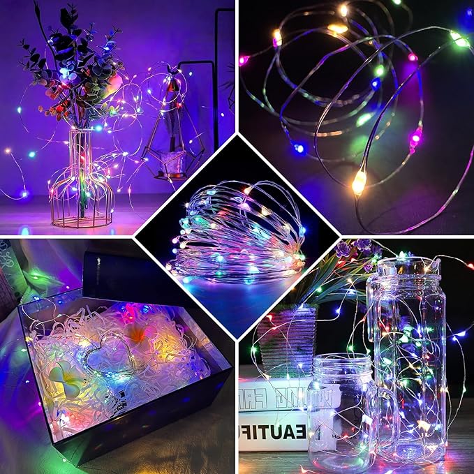 100 Pack Fairy Lights 7Ft 20 LED Twinkle String Lights Battery Operated Waterproof Firefly Starry for Mason Jar Party Wedding Christmas Valentines Day,10-Colors