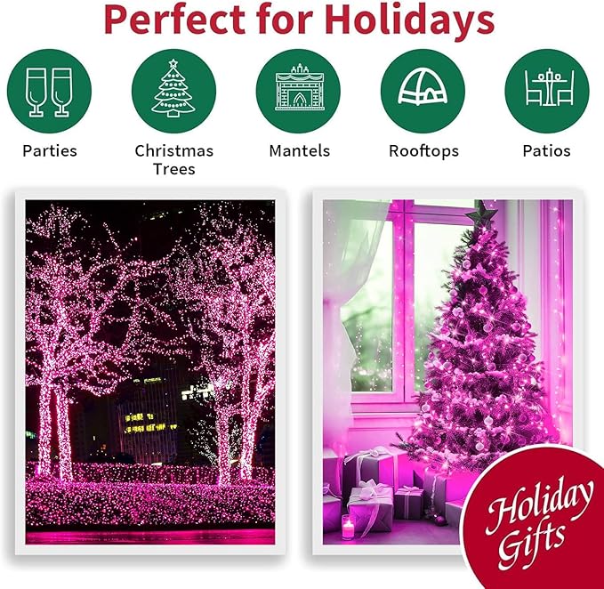 LAMPHOME 500 LED Pink String Lights, 165FT Plug in Waterproof with 16 Twinkle Modes, for Valentine’s Day, Easter, Mother’s Day, Christmas Decor, Indoor Outdoor Bedroom Yard Wedding Decoration
