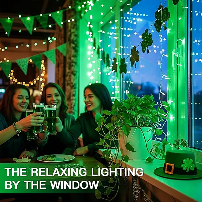 suddus 100 LED Green Christmas Lights with Remote, Clear Wire Green String Lights Plug in, 33ft Waterproof Dimmable Connectable String Lights Outdoor for Tree, Window, St Patrick's Day Decor