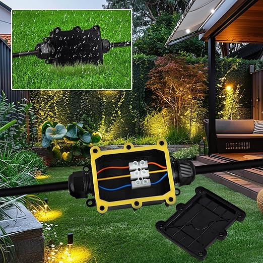 Helunsi 2 Pieces Waterproof IP68 External Junction Box, 2 Way Outdoor Junction Box, Underground Plug Line Coaxial Cable Connector Wire Range 5 to 15mm Electrical Power Cord Weatherproof Boxes - Black