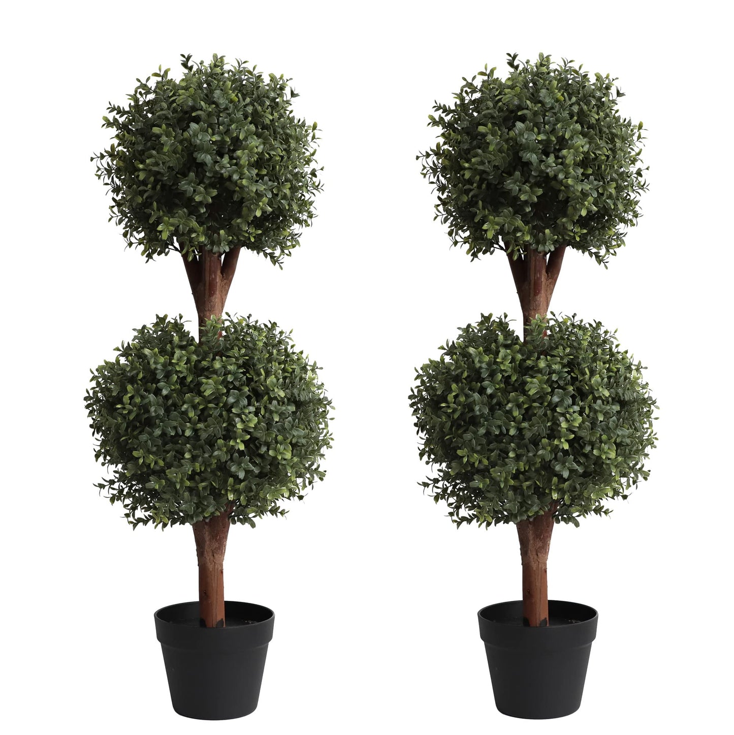 （Set of 2） Lifelike 3Ft arfiticial Double Ball Topiary Trees Outdoor Faux Topiary Tree for Out Door Porch Decor