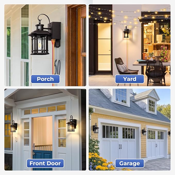 Porch Light with GFCI Outlet, Distance and Time Adjustable Motion Sensor Outdoor Light Fixture with Outlet, Bronze Dusk to Dawn Outside Sconce Lights for House Garden Patio Garage, Waterproof