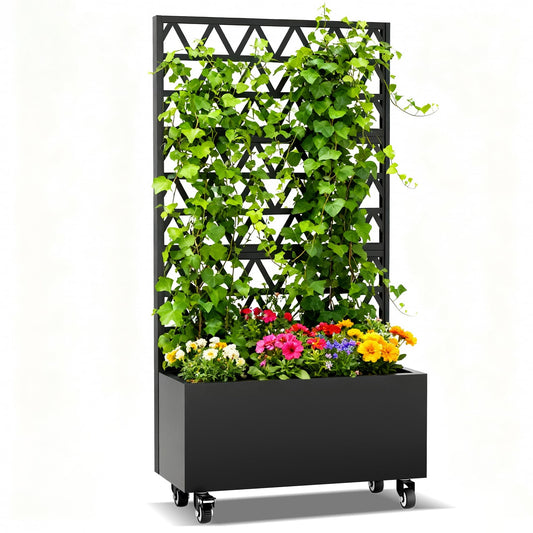 Mobile Planter Box with Trellis, 72H x 35.8W x 16.1D inches, Trellis Privacy Screen for Climbing Plants, Vegetables, Vines, Weather-Resistant Metal Frame, Rolling Wheels