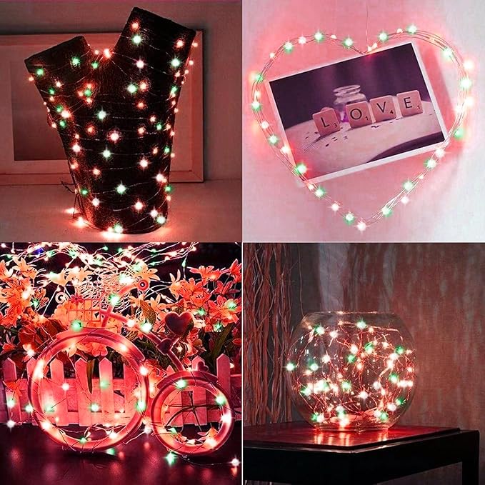 LAMPHOME Fairy Lights Plug in, 33Ft 100 LEDs Waterproof Twinkle Firefly Lights, Adaptor Included, Starry String Lights for Wedding Indoor Outdoor Christmas Patio Garden Decoration, Red and Green