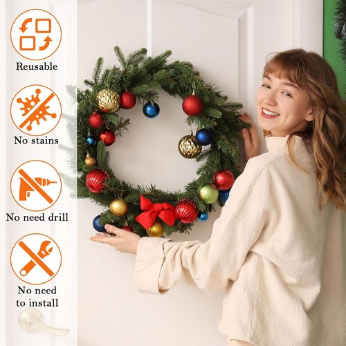 Clear Wreath Hangers by [Brand Name] - 12-Inch Over The Door Hooks, Non-Scratch Design for Seasonal Decor
