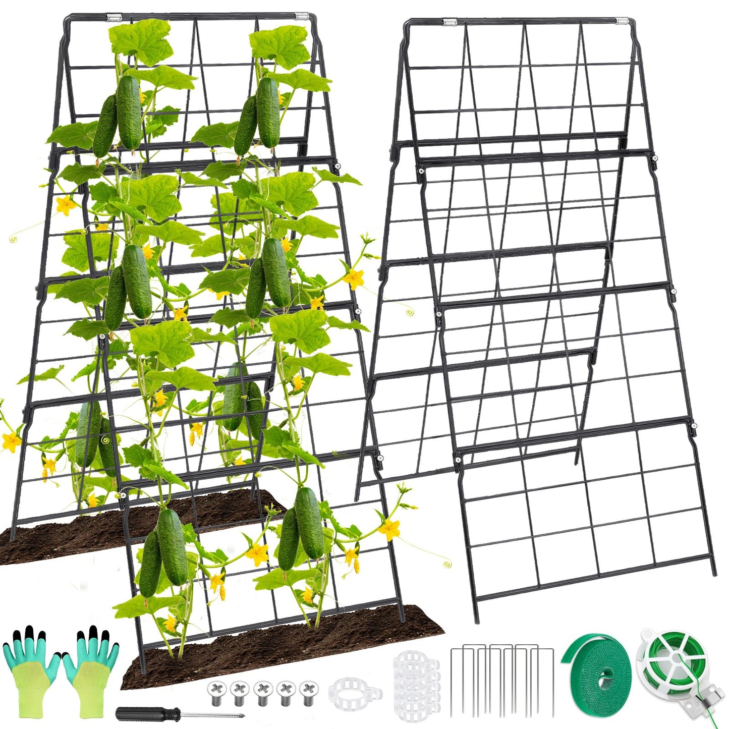 2 Packs Cucumber Trellis for Raised Bed 42 x 16 A Frame Metal Adjustable Garden Trellis for Climbing Plants Outdoor, Foldable Coated Steel Easy Install Cucumber Trellis for Vegetable Fruit Flower