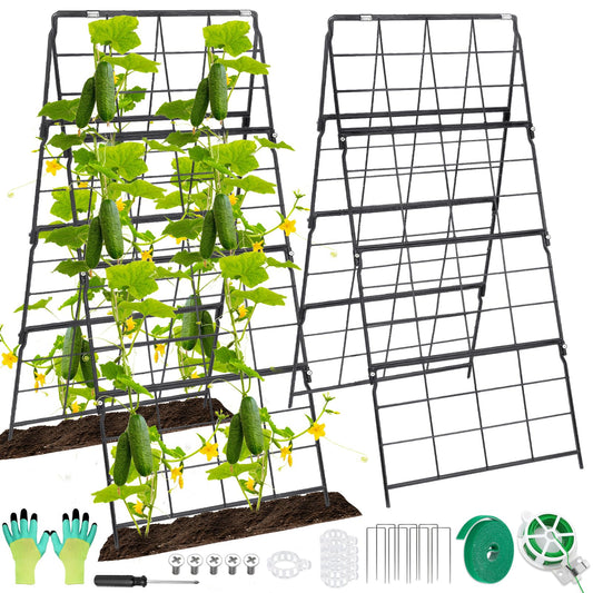 2 Packs Cucumber Trellis for Raised Bed 42 x 16 A Frame Metal Adjustable Garden Trellis for Climbing Plants Outdoor, Foldable Coated Steel Easy Install Cucumber Trellis for Vegetable Fruit Flower