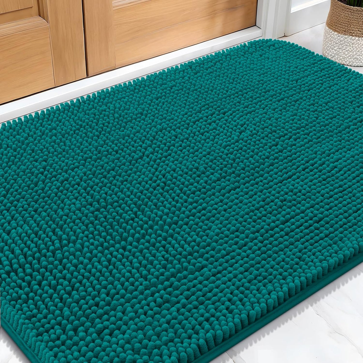 OLANLY Dog Door Mat - Absorbent Non-Slip Chenille for Muddy Paws | 34x21, Quick Dry Indoor Entryway Carpet, Lake Blue