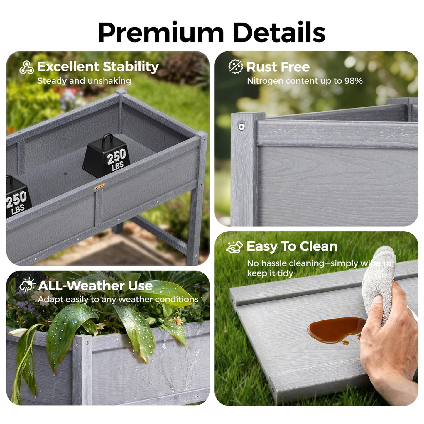 TT Nature HDPE Raised Garden Bed with Legs, 47x22x30 inch Outdoor Elevated Planter Box for Vegetables, Herbs & Flowers, Weather-Resistant Raised Garden Beds for Patio, Balcony & Backyard Gardening