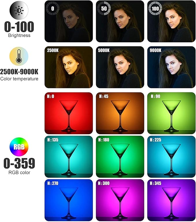 ENEGON RGB Selfie Light, 360° Full Color RGB Video Light with 24 Effects, 78 LED 2000mAh Rechargeable CRI 95+ and 2500K-9000K CCT, Portable Clip on Light for Phone/Tablet/Laptop/Streaming
