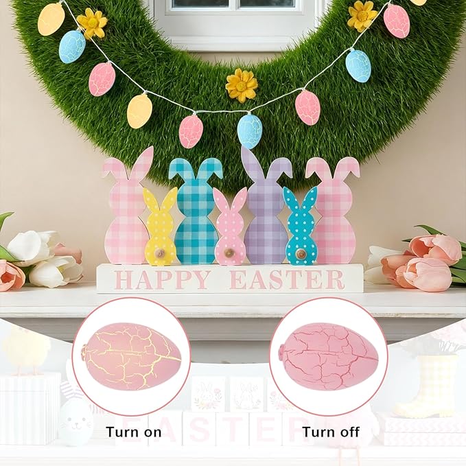 9.94ft Easter Egg String Lights, 20 LED Battery Operated Easter Decorations, Steady On & Flash Modes Plastic Fairy Lights for Indoor Outdoor Home Holiday Decor