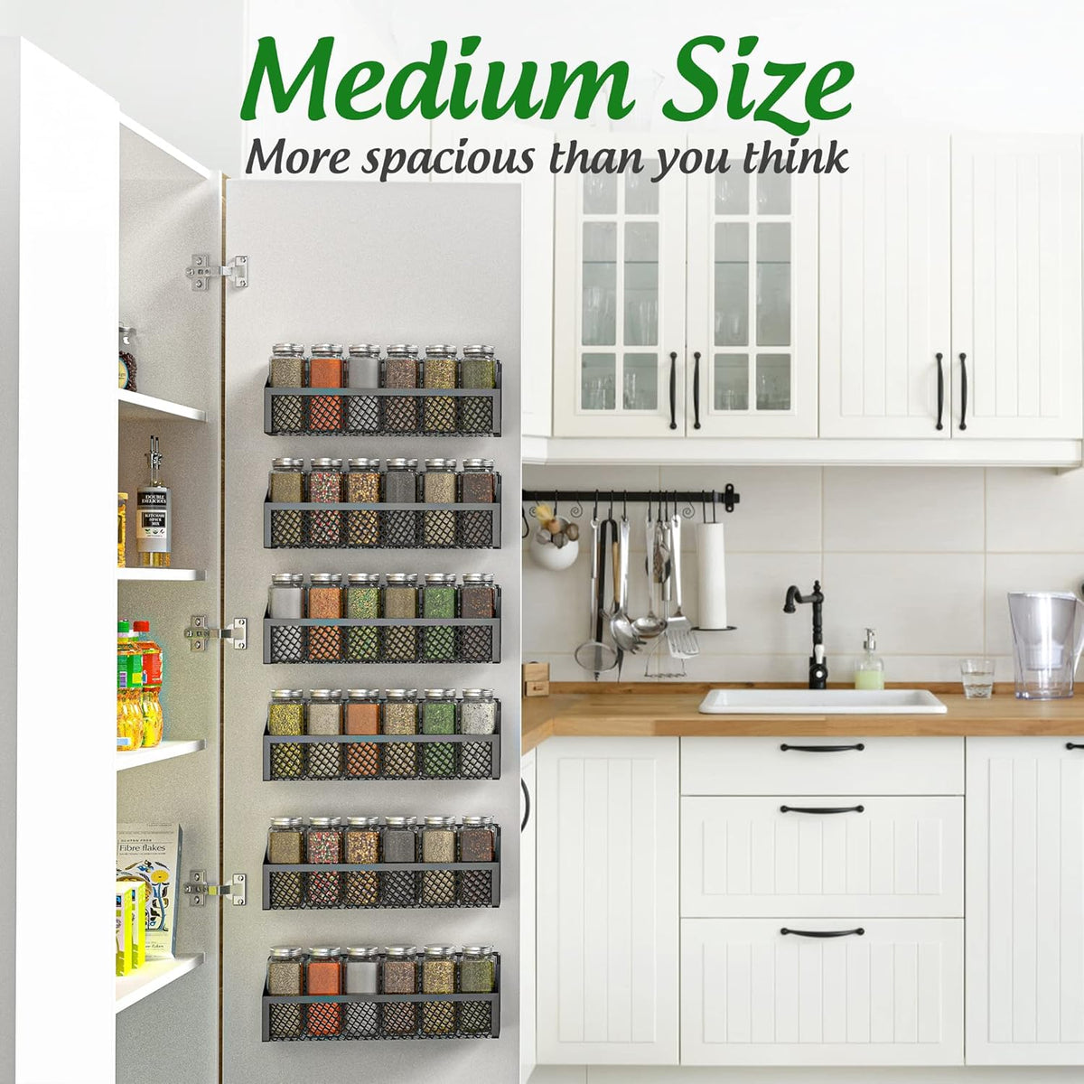 Moforoco Spice Rack - Over Door Pantry Organizer for Cabinet | Black Wall-Mount Storage Shelf