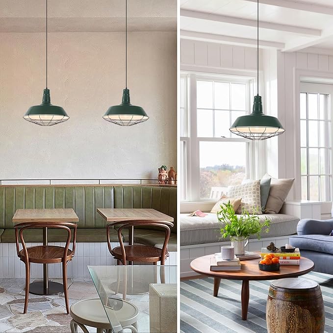 Green Farmhouse Pendant Lights Kitchen Island 1 Pack, 18.1 Inch Large Barn Pendant Light, Oversized Industrial Pendant Light with Wire Cage, Island Pendant Lights for Kitchen Barn Warehouse