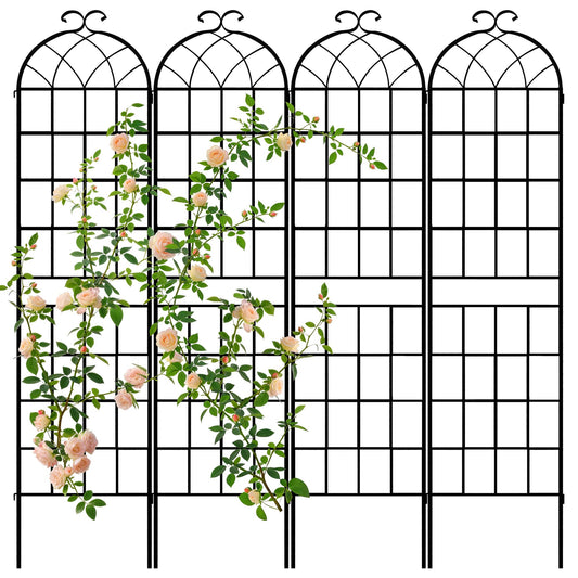 LZRS 4 Pack 83x20in Rustic Iron Arch Decoration Garden Trellis with Black Metal Coating – Perfect for Supporting Climbing Plants Outdoor, Roses, Vines, Flowers, and Vegetables.