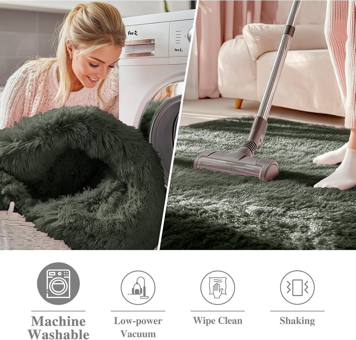 OLANLY Olive Green Round Rug - Soft, Fluffy Shaggy Carpet | 9 ft Machine Washable Area Rug for Bedroom, Living Room, Nursery Decor