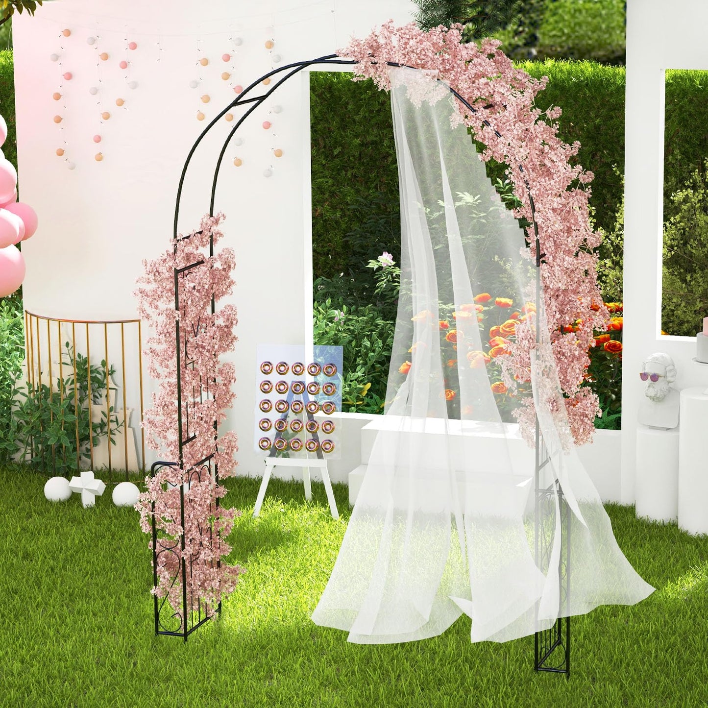 Giantex Garden Arch Trellis - 7.9 ft Metal Arbor Pergola for Climbing Plants Rose Clematis Vines, Wedding Archway Arbour for Party Ceremony Backdrop Stand Outdoor Garden Yard Lawn Decoration