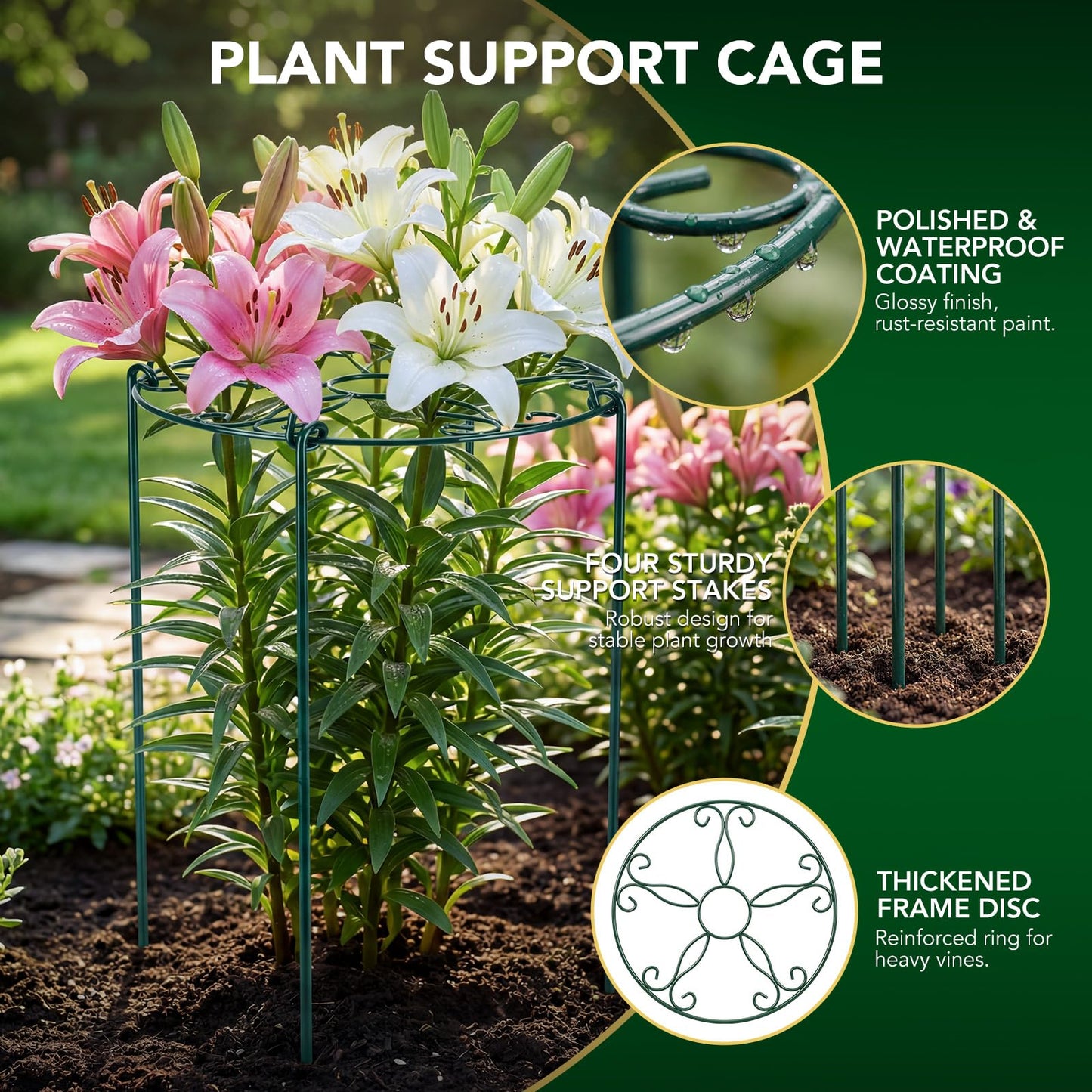 6 Pack 16 x 30 Inch Peony Cages and Supports, 16" D x 30" H Grow Through Plant Support Grid Brace for Outdoor Plants Flower, Metal Peony Stake Peony Ring Hoops Frame Support for Rose Tomato Vegetables