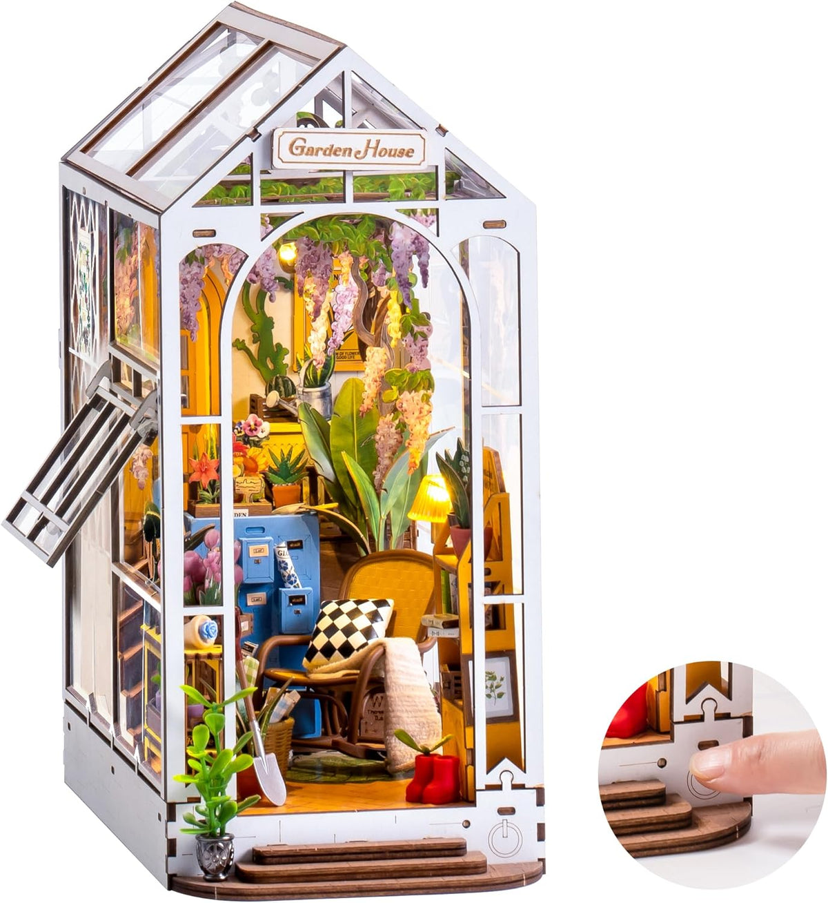 ROBOTIME Book Nook Kit - DIY Miniature House with LED Light | 3D Wooden Puzzle Bookend Decor (Garden House)