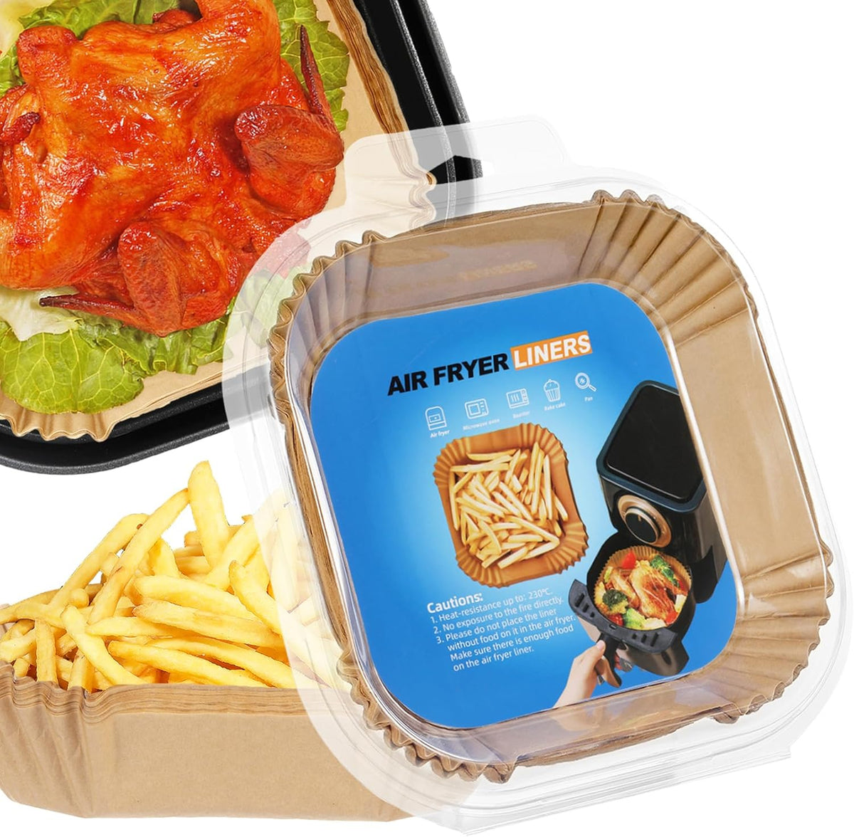 Skiennix Disposable Air Fryer Paper Liners - Non-Stick & Oil-Proof 100PCS | Fits 3-5QT Baskets, 6.5 Inch