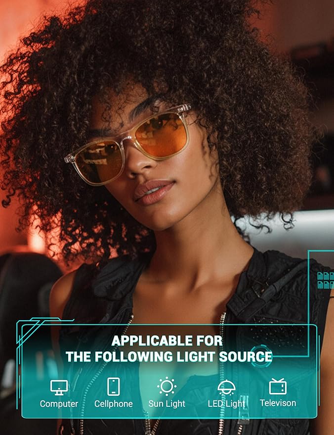 TIJN Sleep Glasses Blue Green Light Blocking Dual AR Coatings Amber Lens for Computer Gaming Screen Fatigue & UV Protection