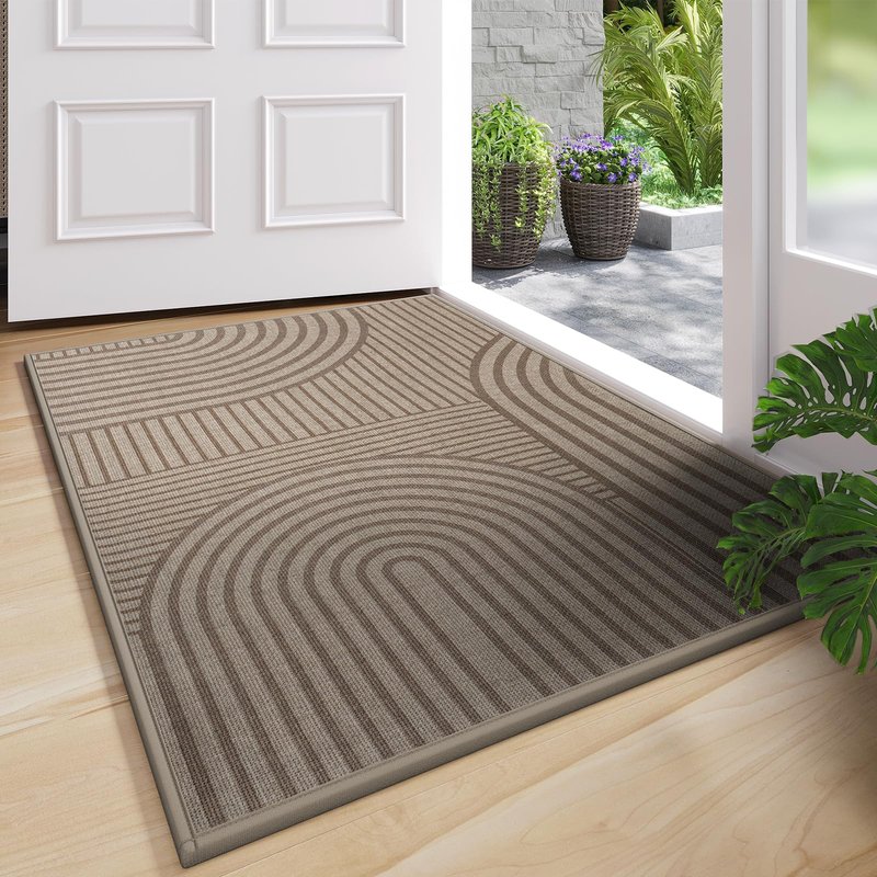 QiCaiJia Front Door Mat 17''x30'', Absorbent Dirt Resist Washable Non Slip Low-Profile Indoor Doormat, Easy Clean Welcome Entryway Door Mats, Brown