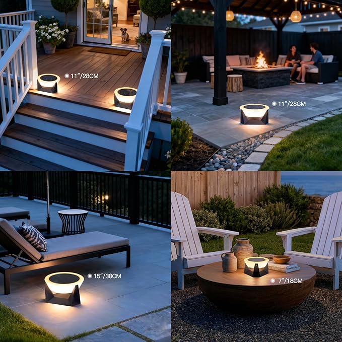 11.02" Corner Floor Lamp, IP54 Waterproof Floor Lamp Modern, 3000K Outdoor Light Lamps, Modern Solar Patio Lights Outdoor Free Standing, Smart Patio Lantern, Solar Powered Porch Lantern for Yard